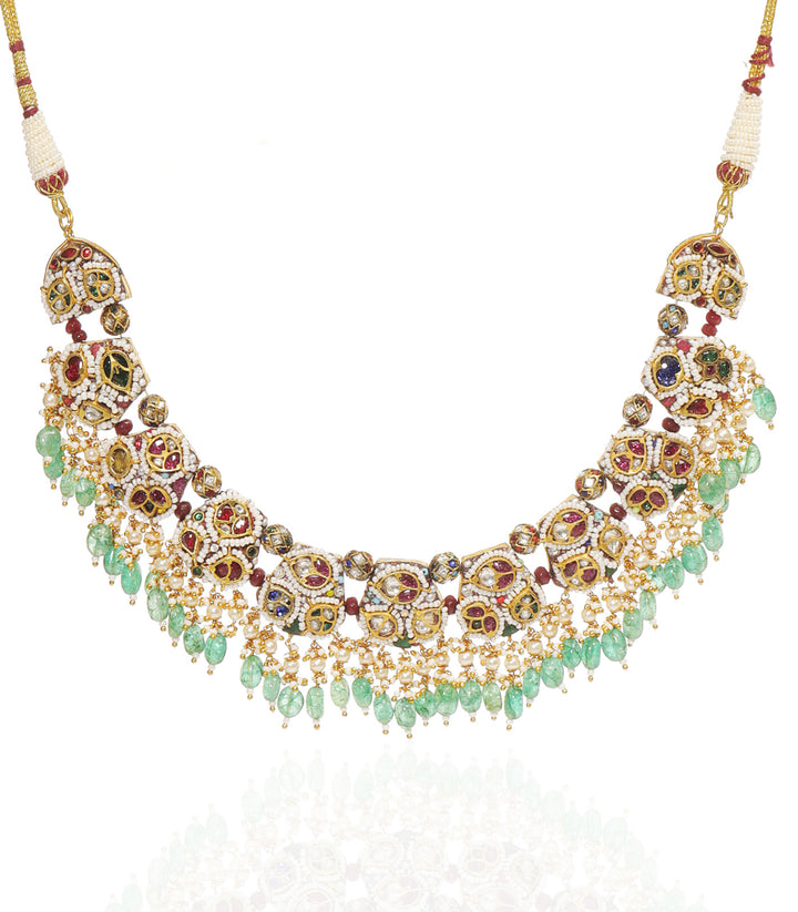 MIHIRA RED & GREEN KUNDAN NECKLACE SET