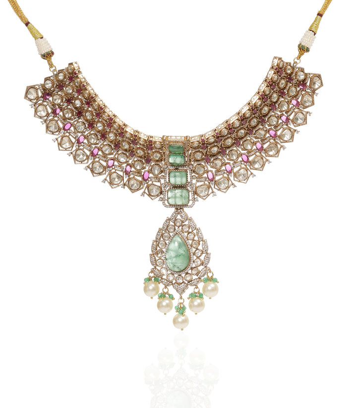 TRISHA RED & MINT POLKI NECKLACE SET