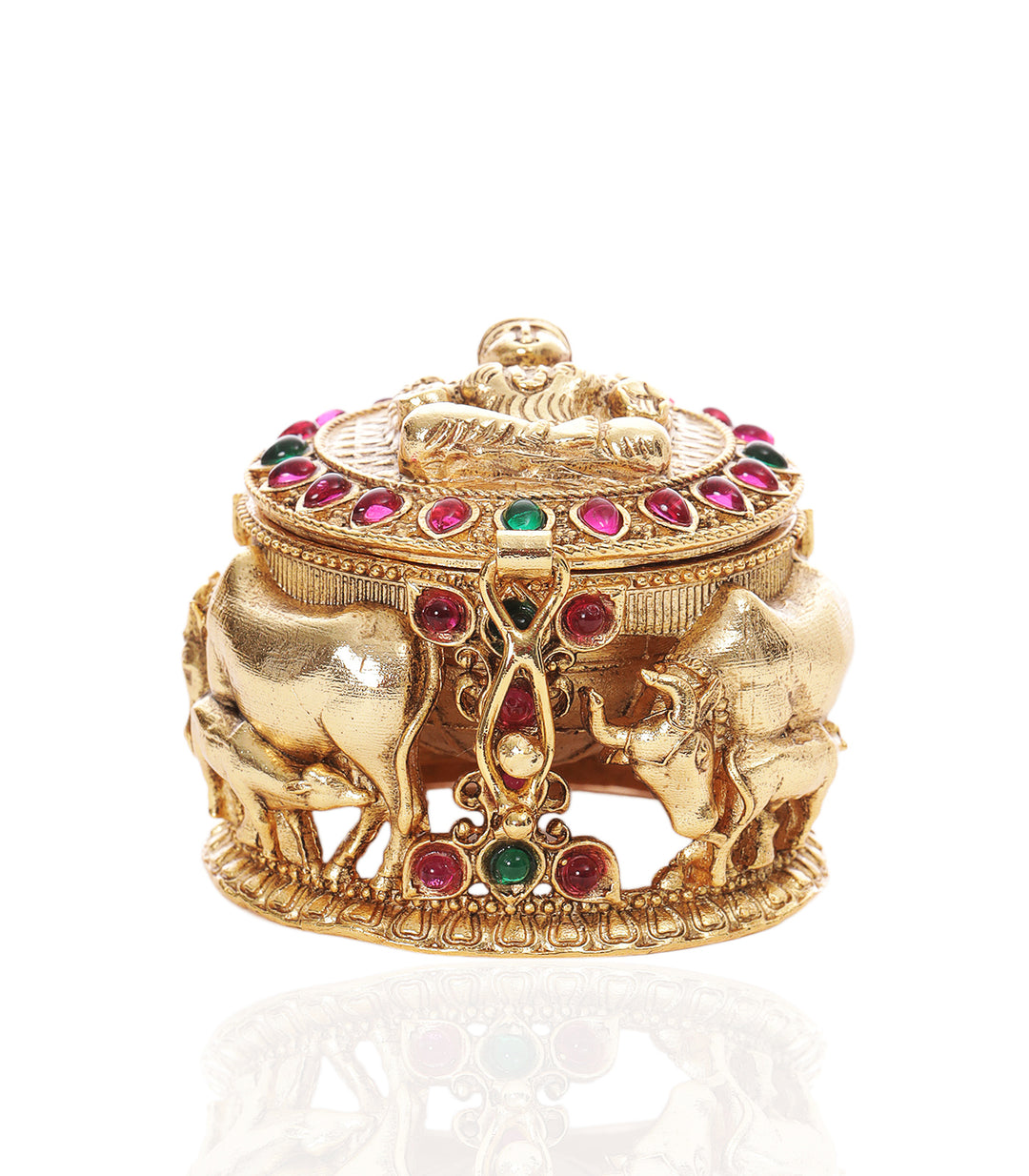 GOLD PLATED RED & GREEN LAKSHMI ORNATE BOX