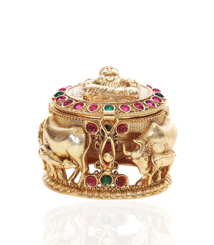 GOLD PLATED RED & GREEN LAKSHMI ORNATE BOX
