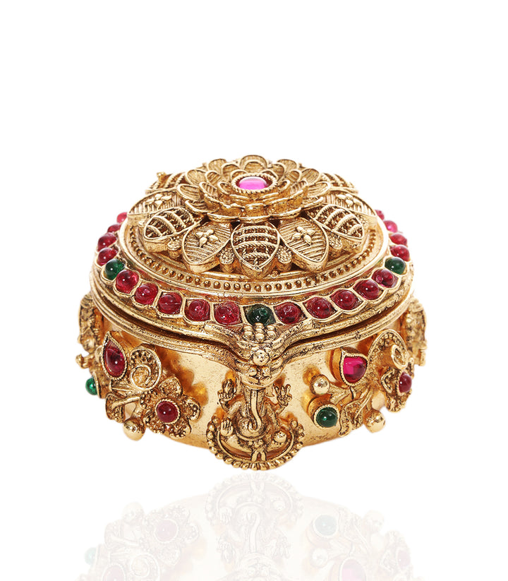GOLD PLATED RED & GREEN GANESHA ORNATE BOX