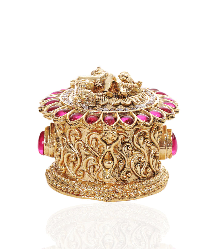 GOLD PLATED RED & GREEN SHIV PARVATI ORNATE BOX