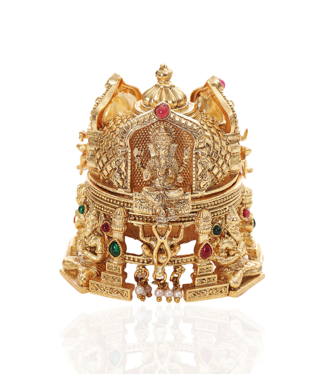 VIGNESHWARA RED & GREEN GOLD PLATED ORNATE BOX