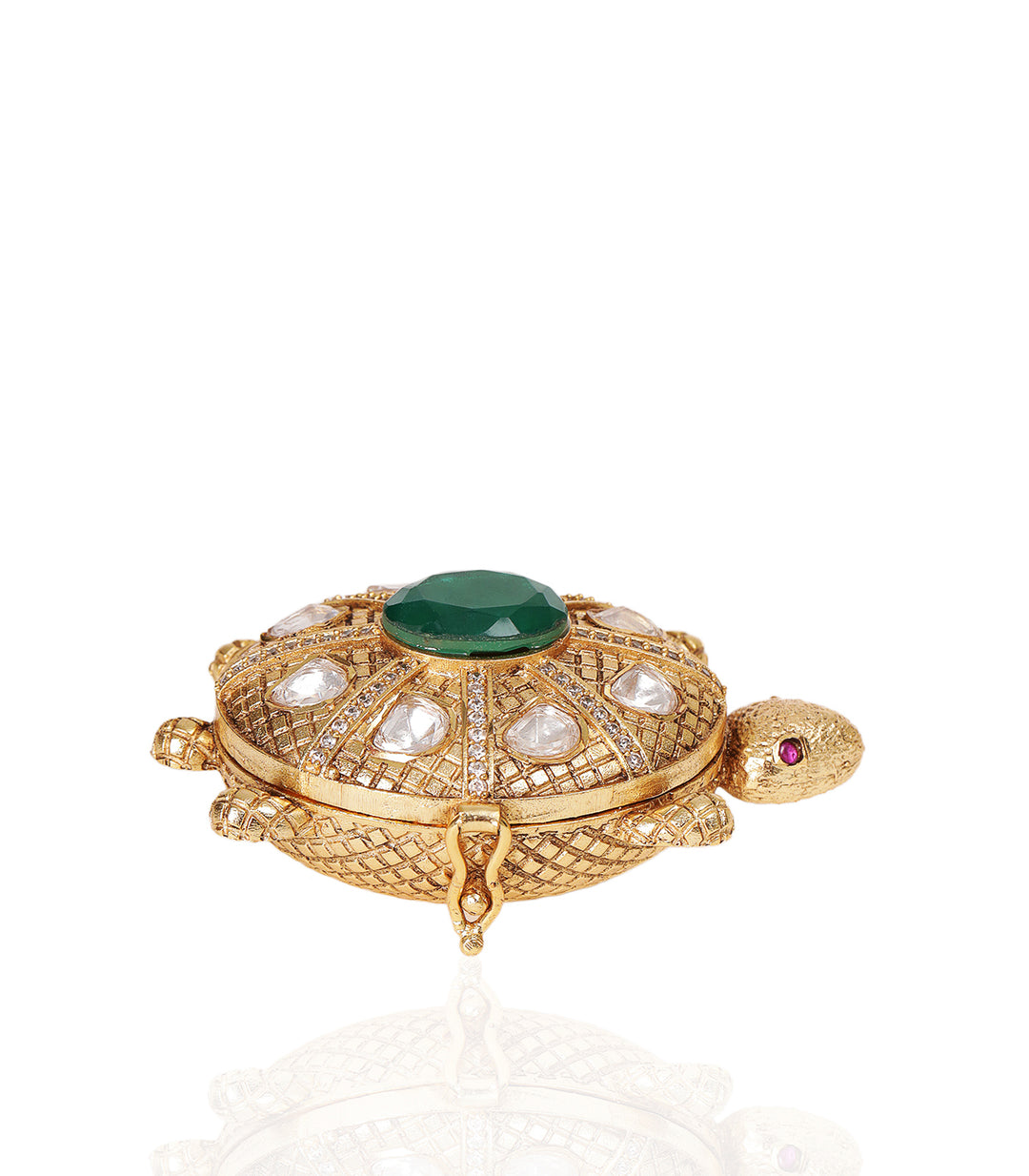 GOLD PLATED GREEN TORTOISE ORNATE BOX