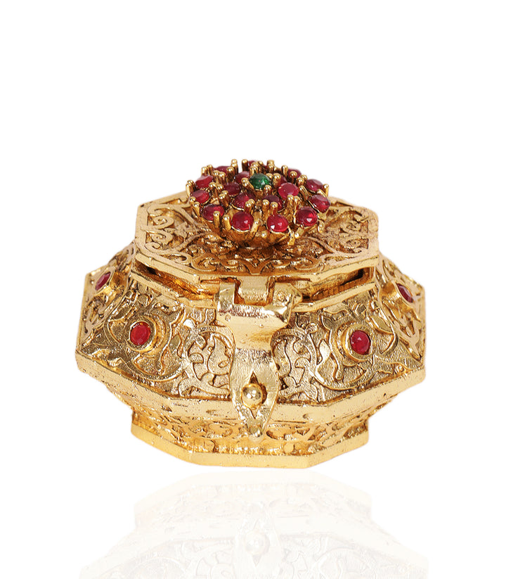 GOLD PLATED RED & GREEN KALASH ORNATE BOX