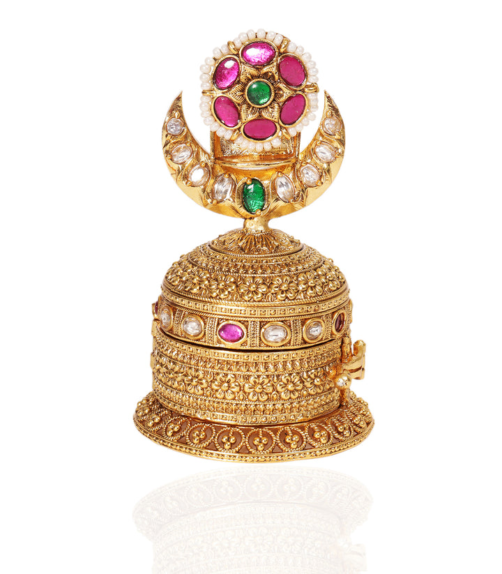 RUBY GOLD PLATED RED & GREEN KUNDAN ORNATE BOX