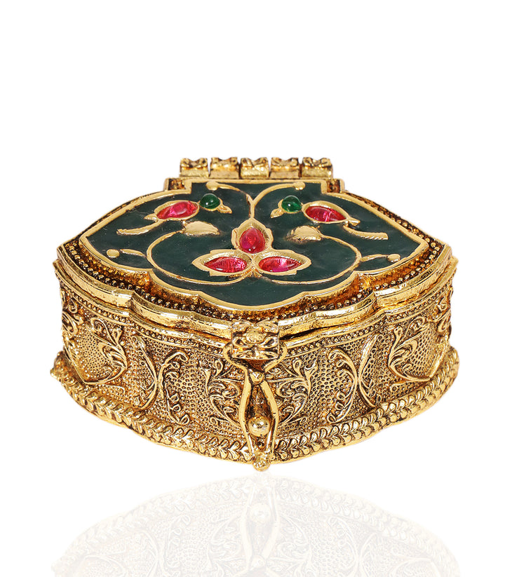 VEDA GOLD PLATED RED & GREEN ORNATE BOX