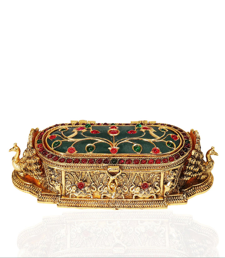 MOHINI GOLD PLATED RED & GREEN ORNATE BOX
