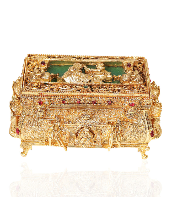 GOLD PLATED RED & GREEN ORNATE BOX