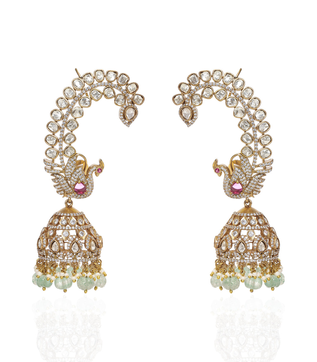 ANAMIKA ANTIQUE FINISH GREEN POLKI EARCUFF JHUMKA