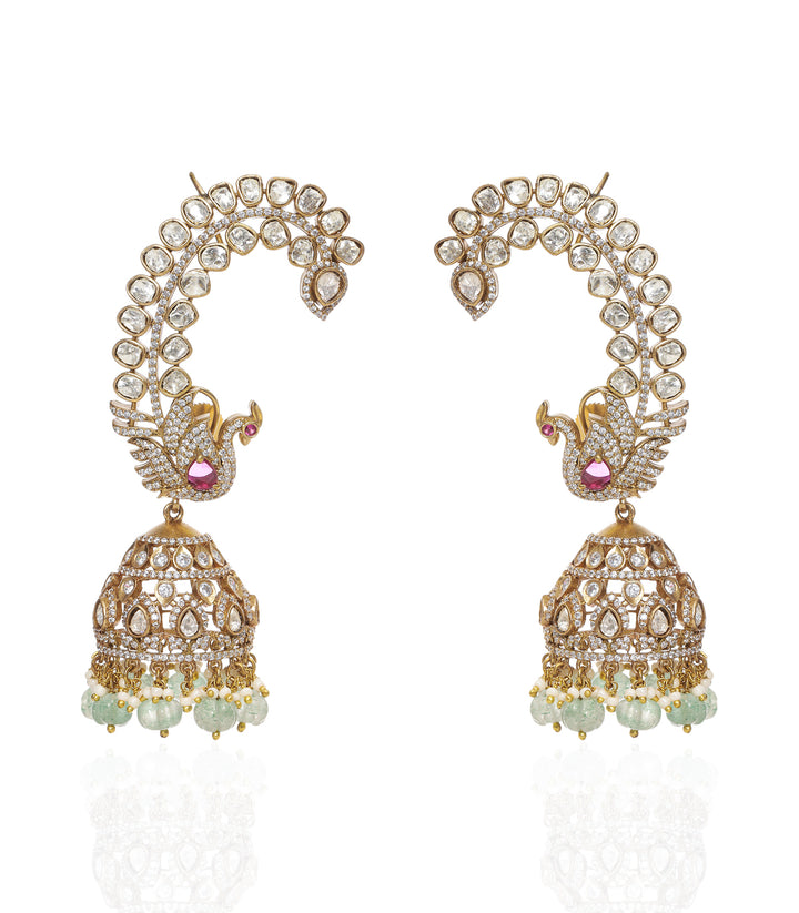 ANAMIKA ANTIQUE FINISH GREEN POLKI EARCUFF JHUMKA