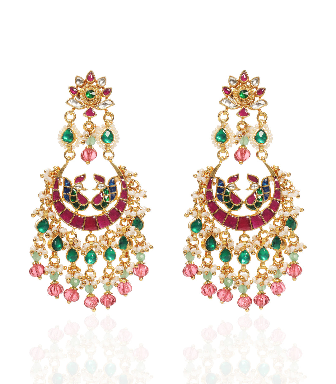 TANIA RED & GREEN KUNDAN CHANDBALI