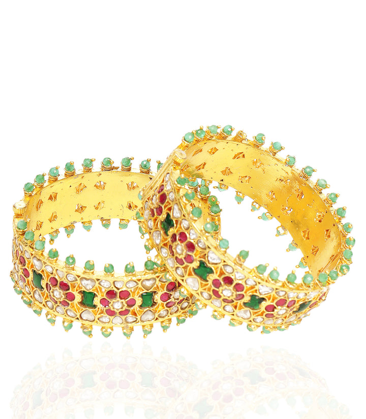 DEVANGI RED & GREEN KUNDAN BANGLES