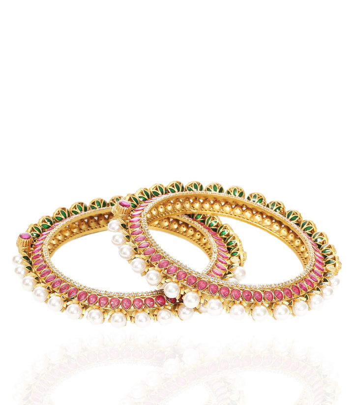 NANDHINI RED & GREEN KUNDAN BANGLES