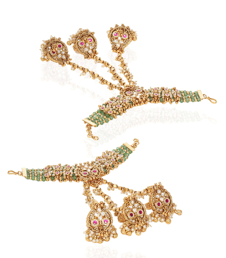 SUNITI RED & GREEN KUNDAN HATHPHOOL