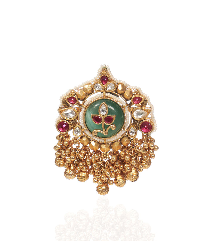 SONIA RED & GREEN  KUNDAN RING