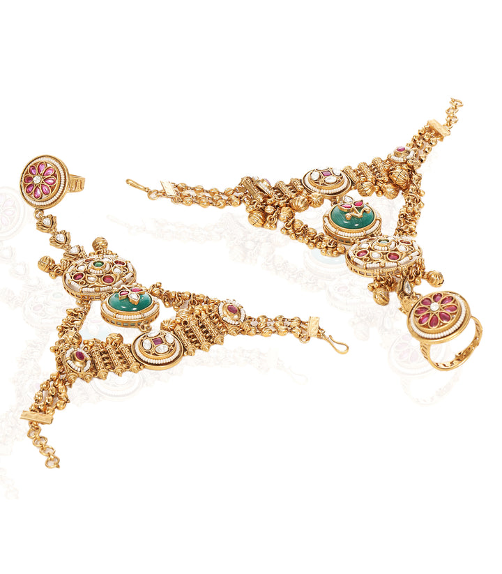 SUMAN RED & GREEN KUNDAN HATHPHOOL