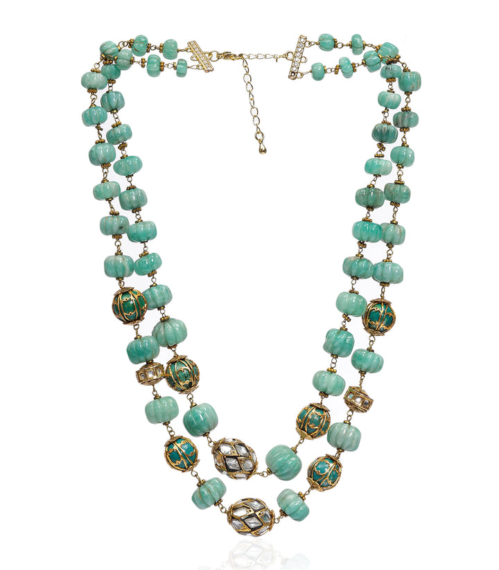 PALLAVI GREEN KUNDAN LONG NECKLACE