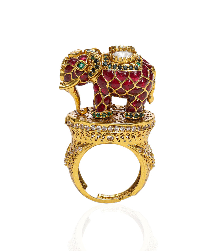AIRAVAT RED KUNDAN RING