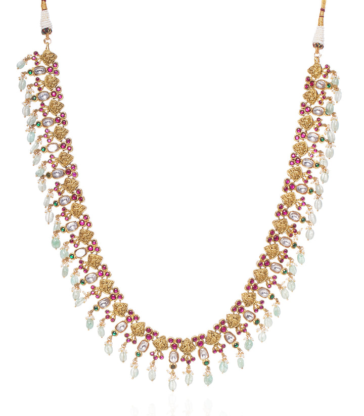 GAYATRI RED & GREEN  KUNDAN LONG NECKLACE