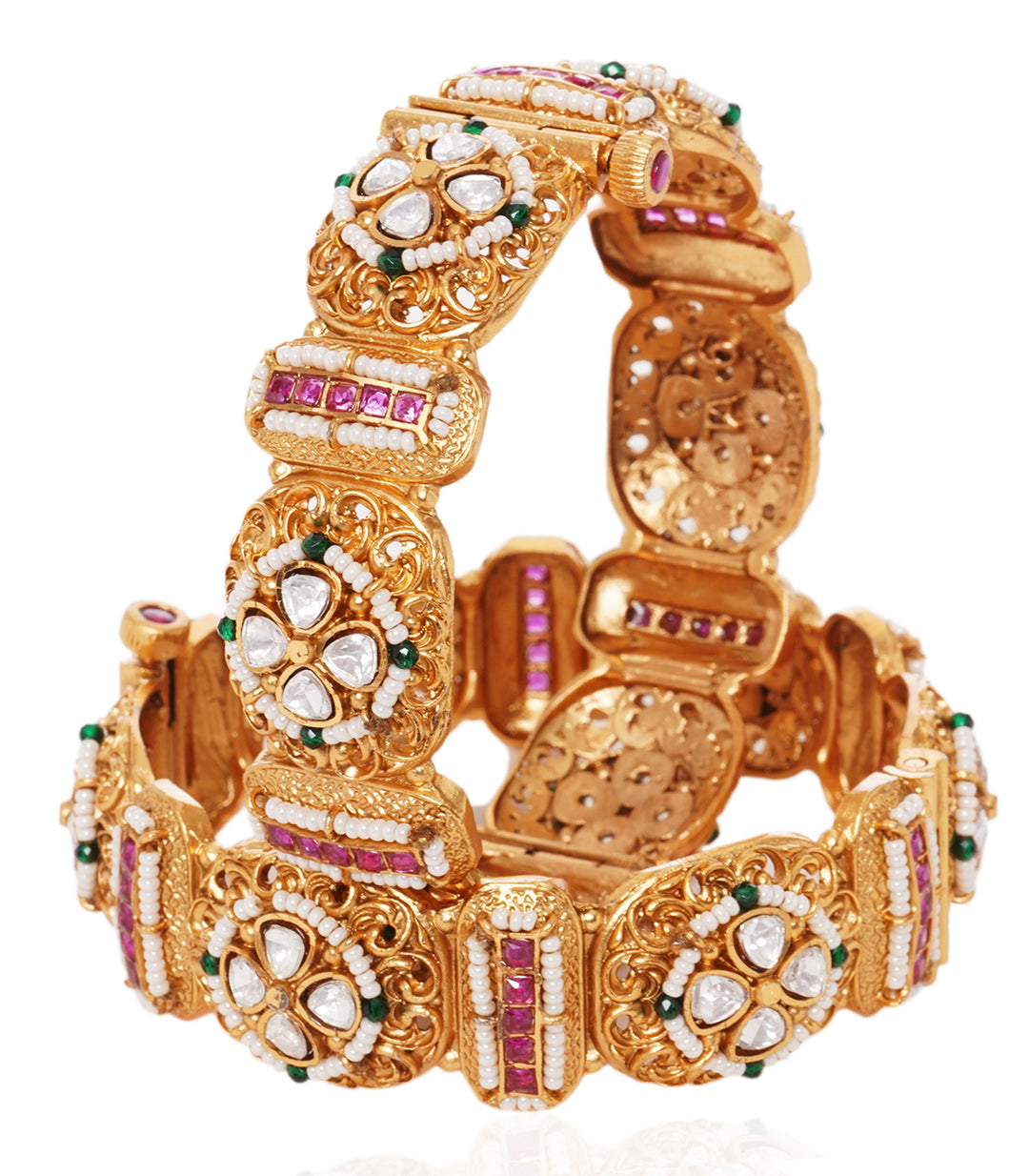 RIDVI RED & GREEN  KUNDAN BANGLES