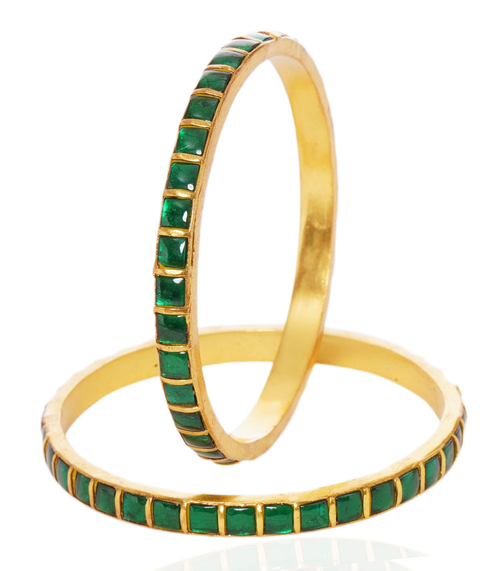 AHVI GREEN KUNDAN BANGLES