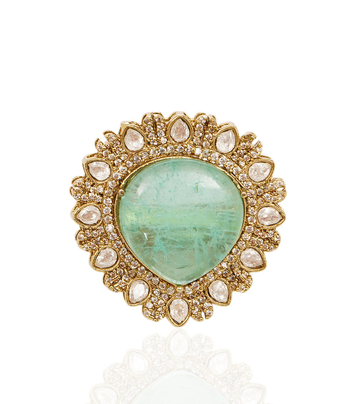 HRIDA MINT GREEN POLKI RING