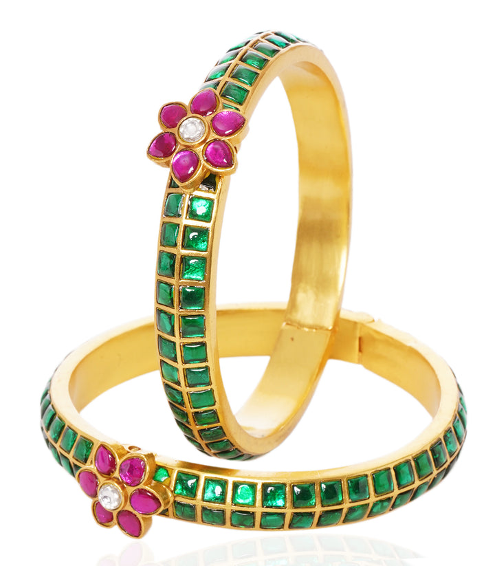 MAHI RED & GREEN  KUNDAN BANGLES