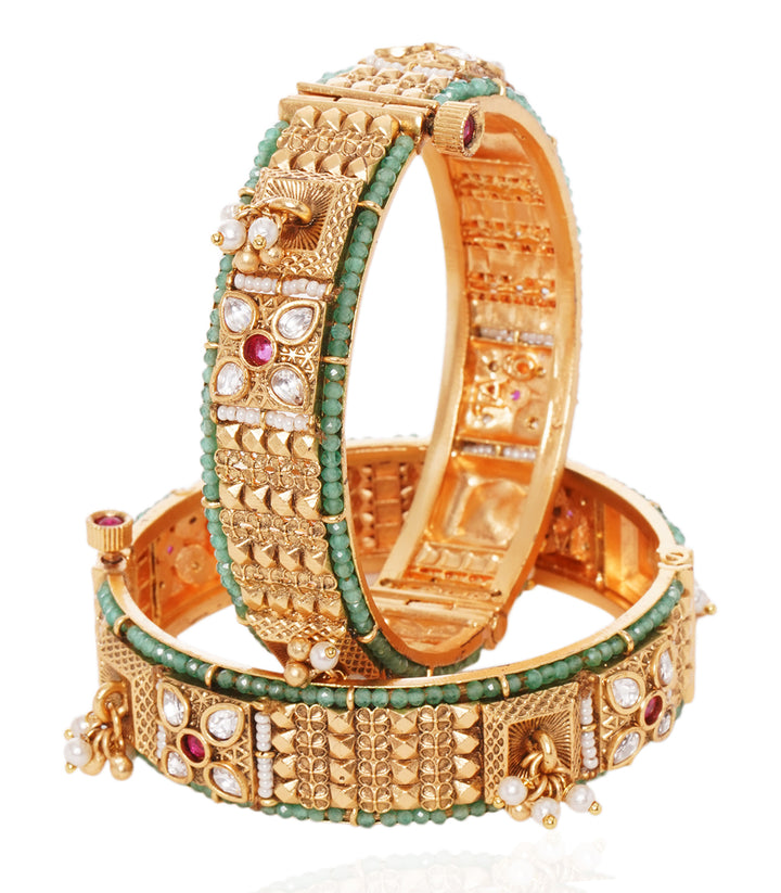 PAKHI RED & GREEN  KUNDAN BANGLES