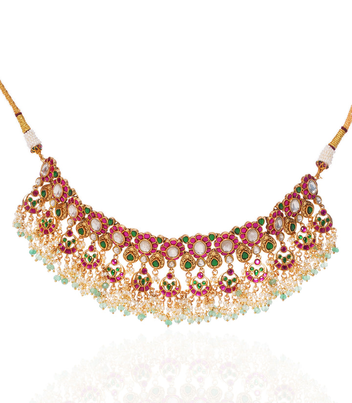 CHITRANI RED & GREEN  KUNDAN NECKLACE SET