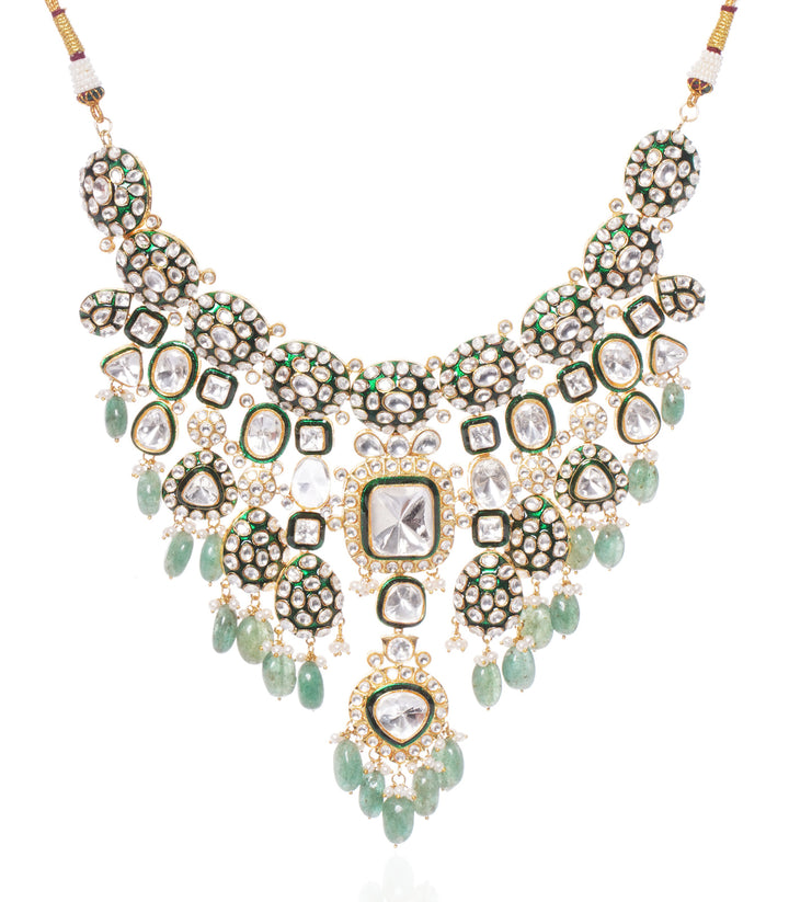 LAVANYA  GREEN POLKI NECKLACE SET