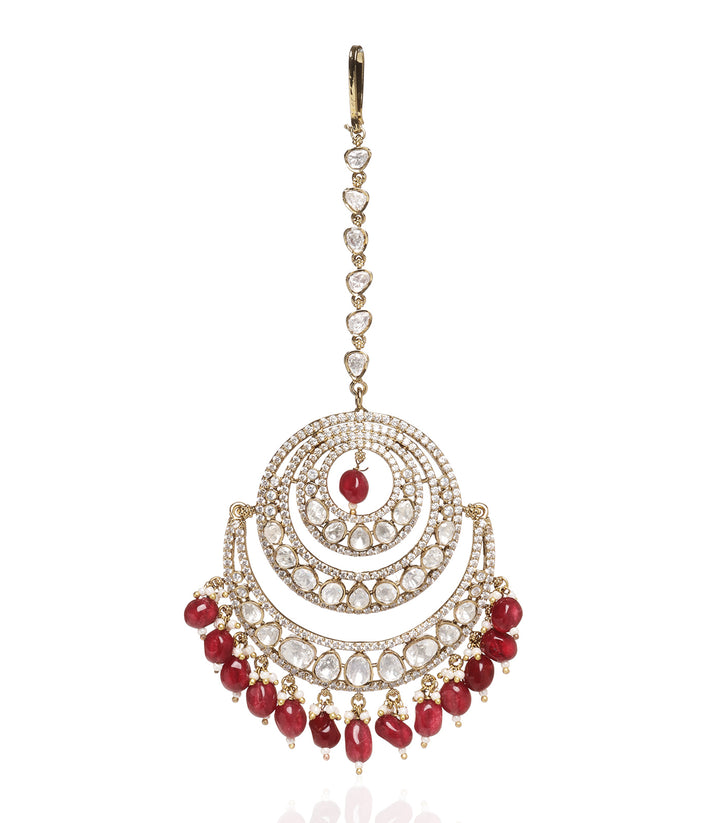 Prabha Red Antique Gold Finish Tika With Ruby