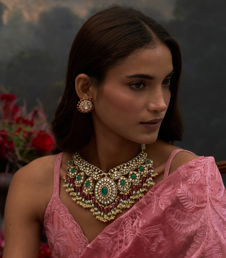 HETAL GREEN & PINK MOISSANITE NECKLACE SET