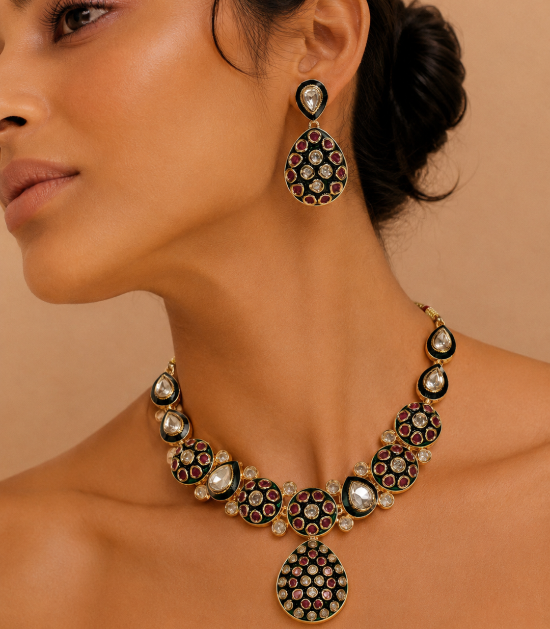 KATHY RED POLKI NECKLACE SET