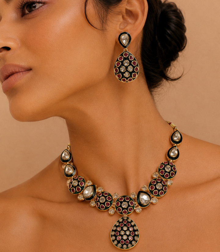 KATHY RED POLKI NECKLACE SET