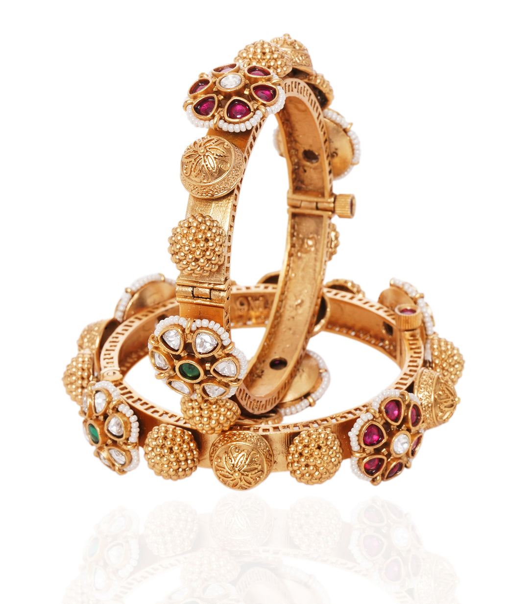 LAKSHITA RED & GREEN  KUNDAN BANGLES