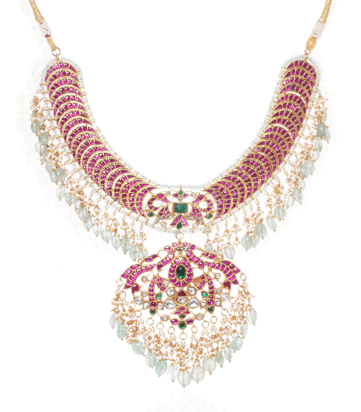 DIVYAM RED & GREEN  KUNDAN NECKLACE SET