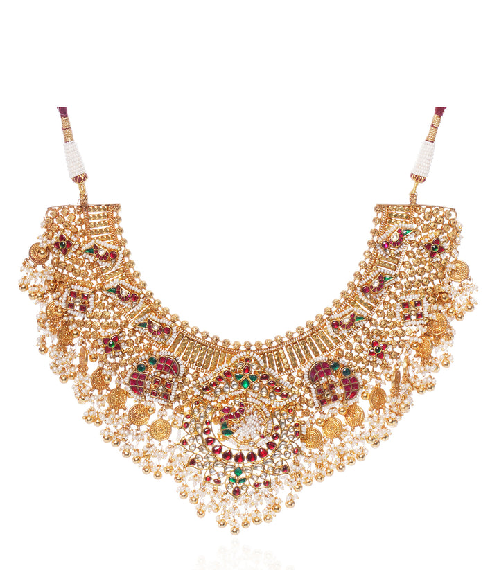 PALLAVI RED & GREEN  KUNDAN NECKLACE SET