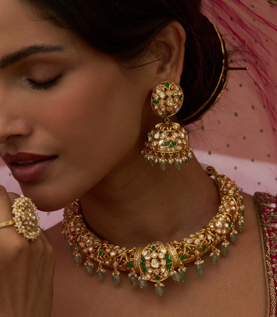 MONITA GREEN MOISSANITE HASLI NECKLACE SET