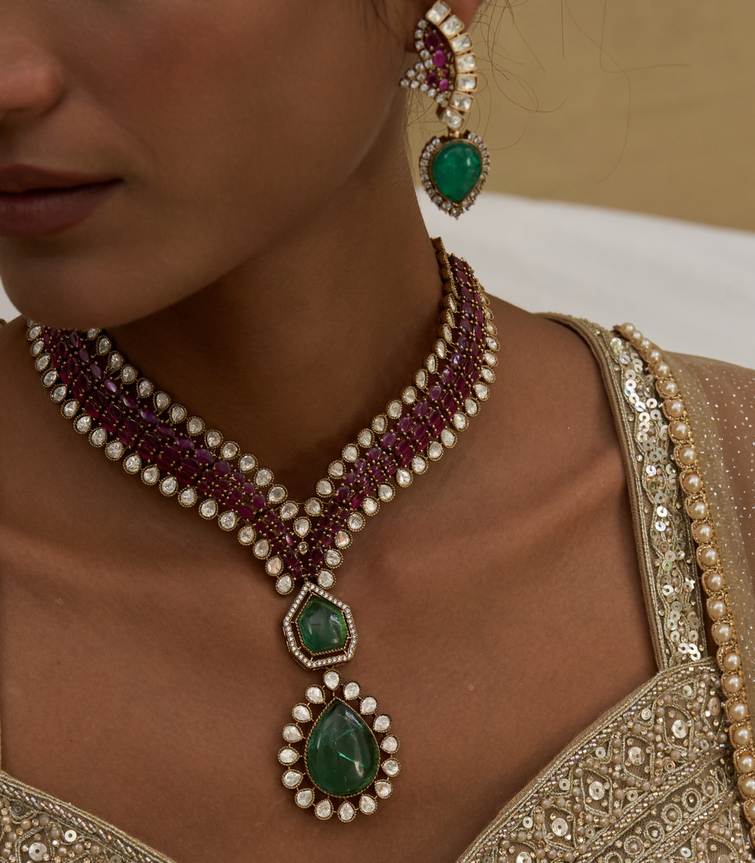 JASKIRAT GREEN ZIRCON LONG NECKLACE