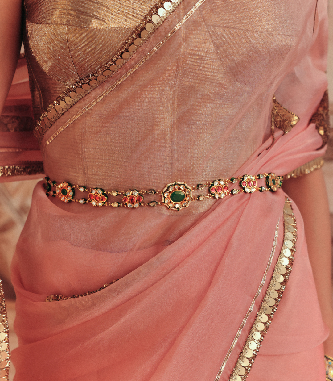 CHANDNI RED & GREEN KUNDAN WAIST BELT