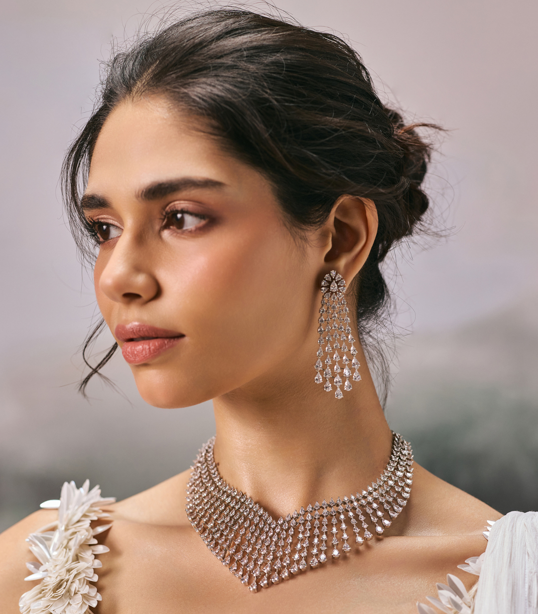MAHI SILVER FINISH ZIRCON NECKLACE SET