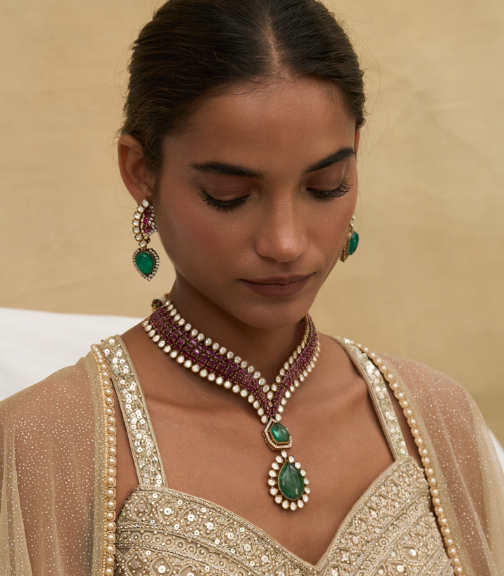 JASKIRAT GREEN ZIRCON LONG NECKLACE