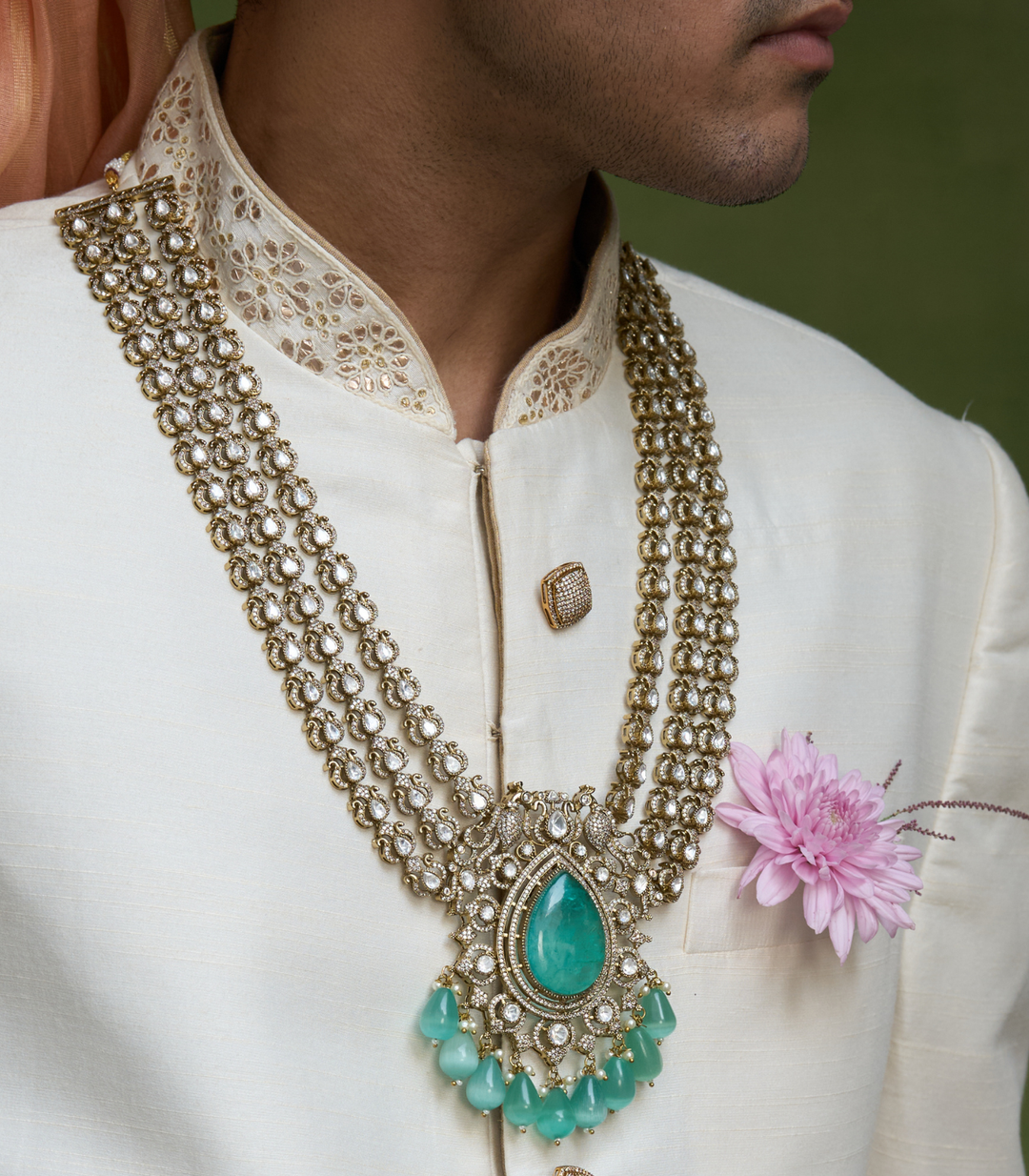 ANANTA ANTIQUE FINISH MINT POLKI GROOM NECKLACE