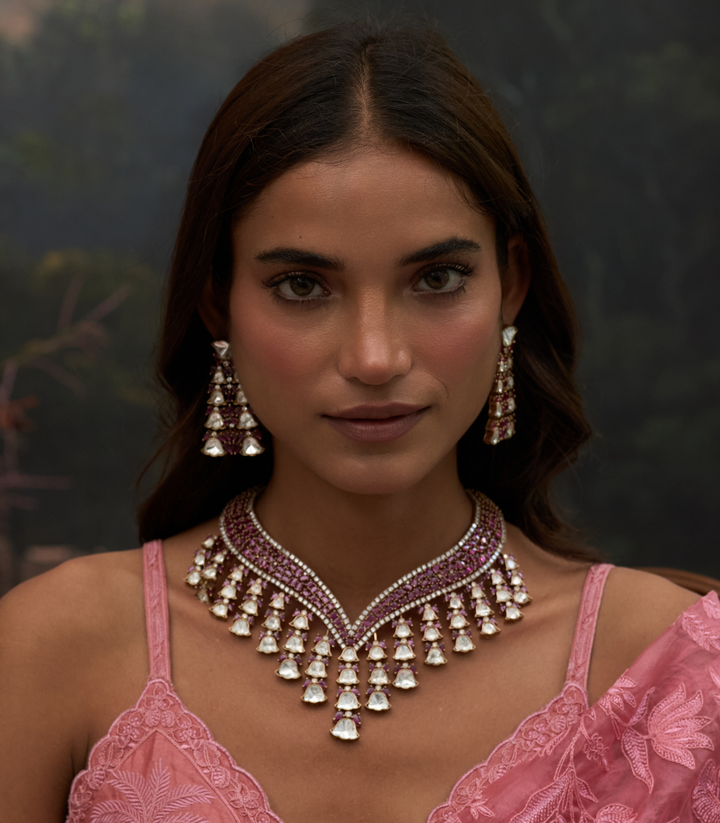 OJASVINI RED ZIRCON NECKLACE SET