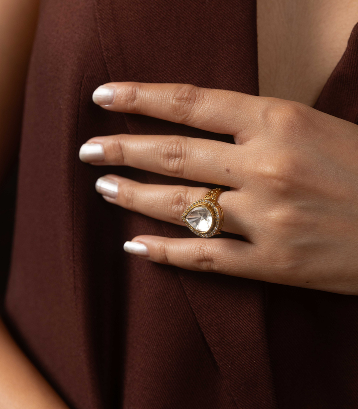 SAANVI GOLD PLATED POLKI RING