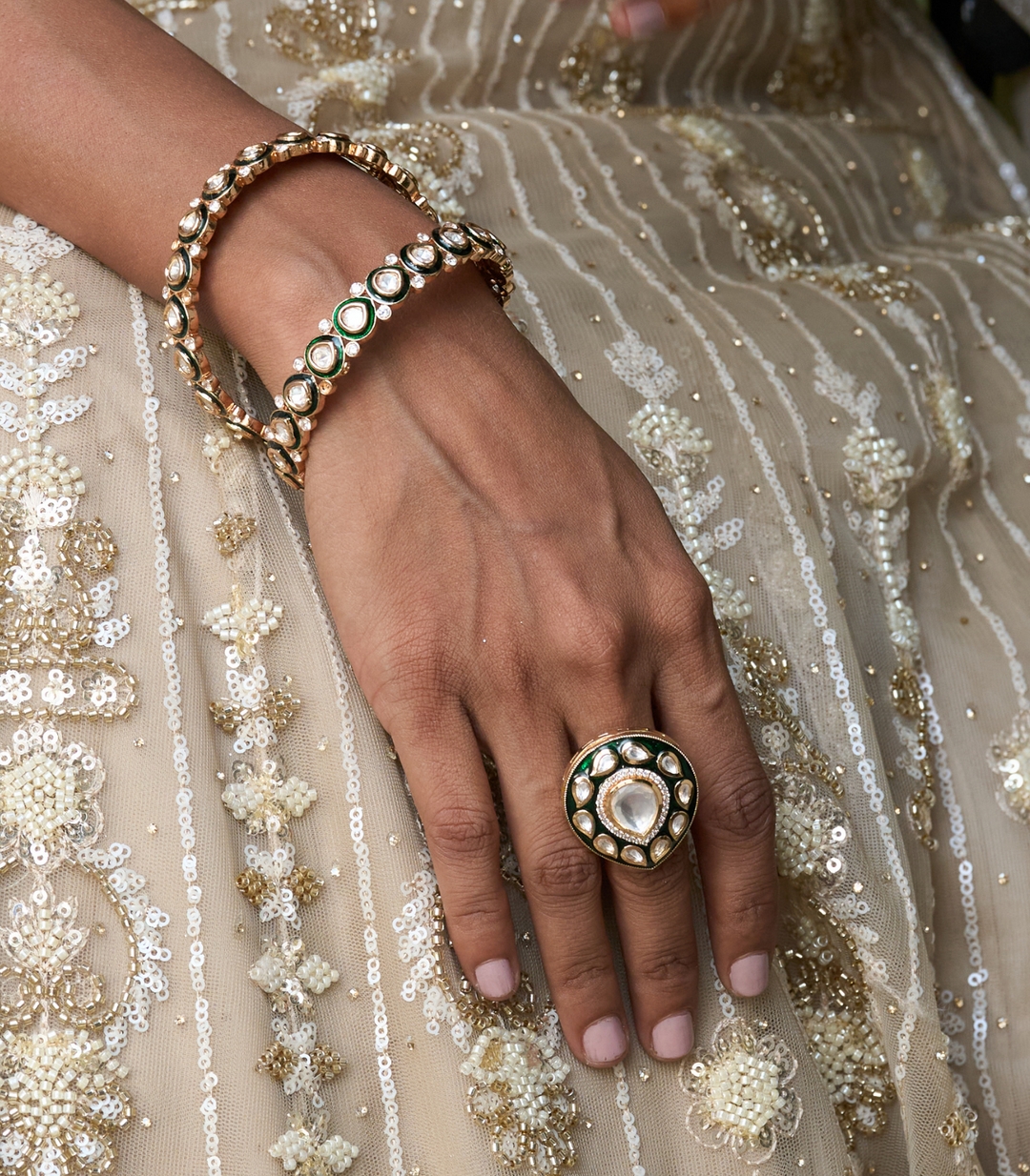 SADHIKA GREEN POLKI RING