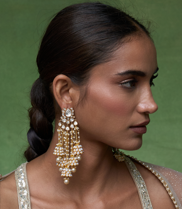 CHAHAK GOLD PLATED POLKI STATEMENT EARRING