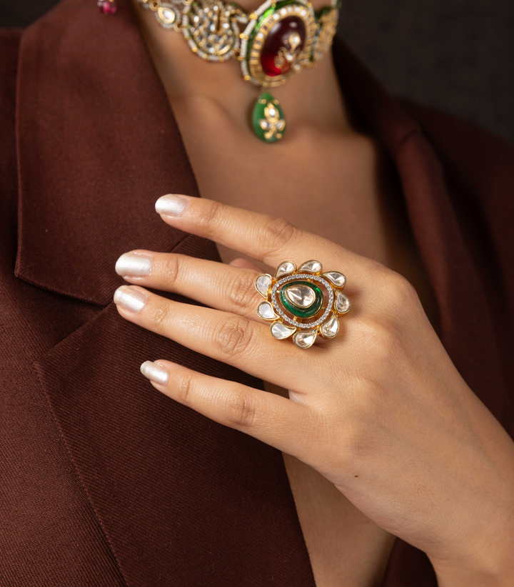 AMANI GREEN POLKI RING