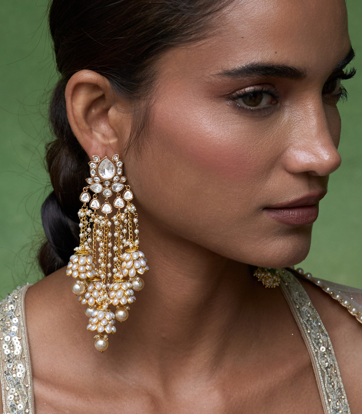 CHAHAK GOLD PLATED POLKI STATEMENT EARRING